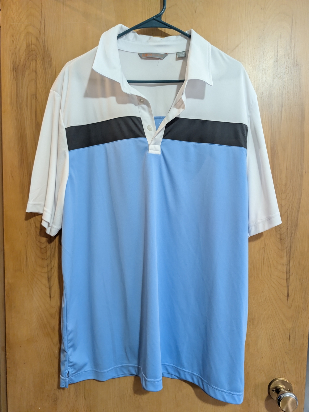 Cutter & Buck Light Blue, White & Black Chest-Stripe Polo
